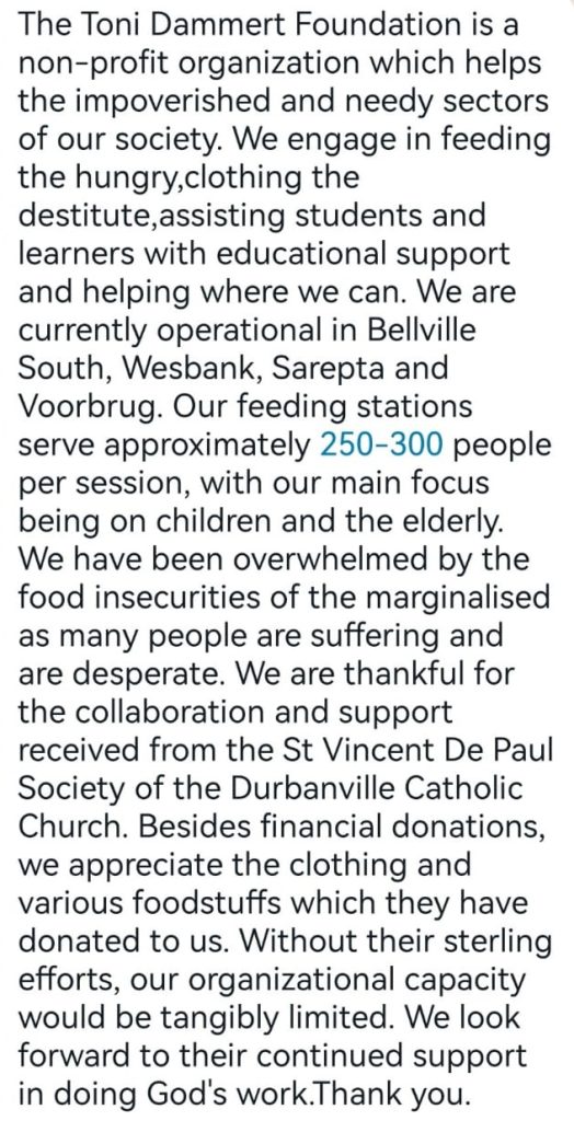 Thank You From Toni Dammert Foundation