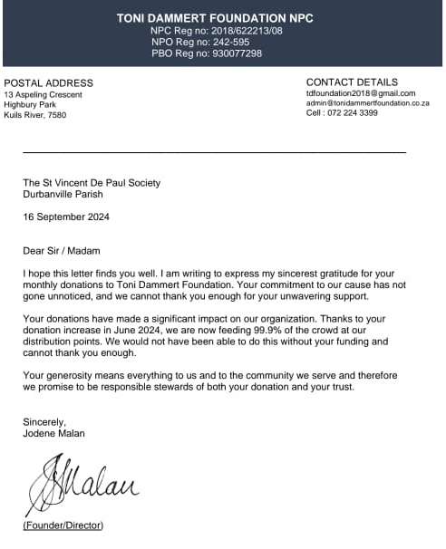 Tony Dammert Thank You - Sept 2024